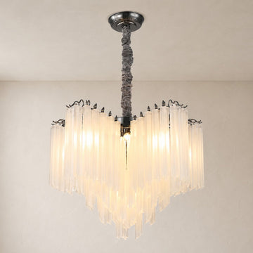 Modern Black and Gold Glass 15-Light Chandelier, 31.5 inch