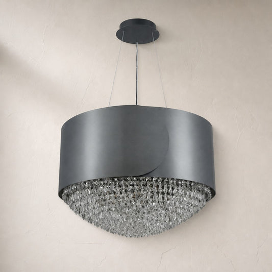 Modern Black Crystal Pendant Light, 28 inch
