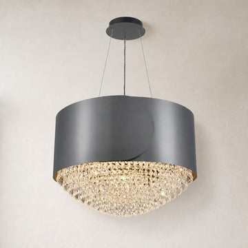 Modern Black Crystal Pendant Light, 28 inch