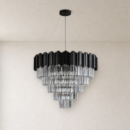 Modern Black Crystal Tiered Pendant Light, 27.6 Inch