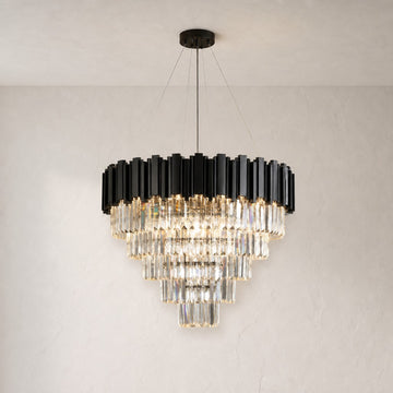 Modern Black Crystal Tiered Pendant Light, 27.6 Inch