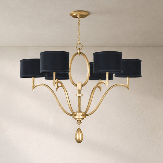 Modern Black Fabric 6-Light Drum Chandelier, 38.98 Inch