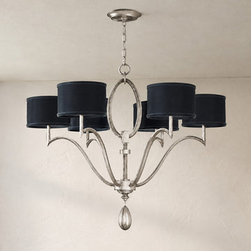 Modern Black Fabric 6-Light Drum Chandelier, 38.98 Inch