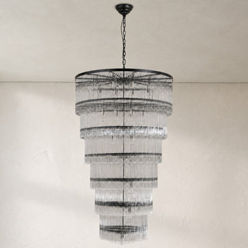 Modern Black Glass Rod Tiered Chandelier, 39 Inch