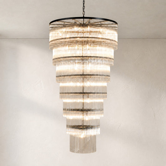 Modern Black Glass Rod Tiered Chandelier, 39 Inch