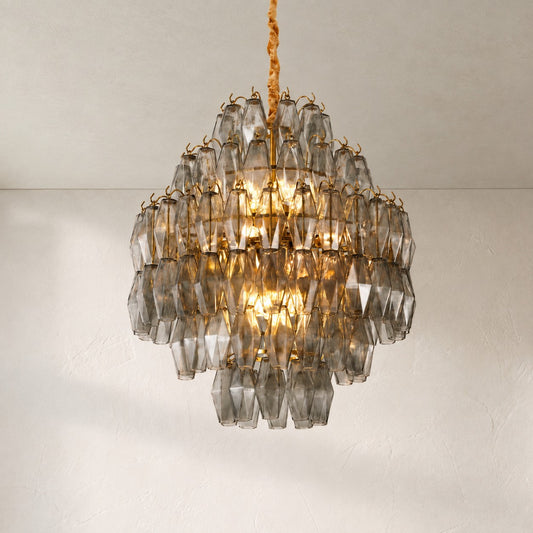 Modern Blush Pink Faceted Glass Chandelier, 21.7 inch