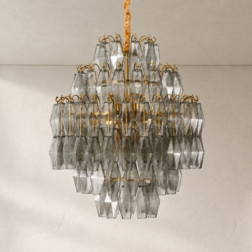 Modern Blush Pink Faceted Glass Chandelier, 21.7 inch