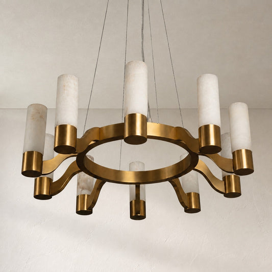 Modern Brass Alabaster 8-Light Chandelier, 33.5 Inch