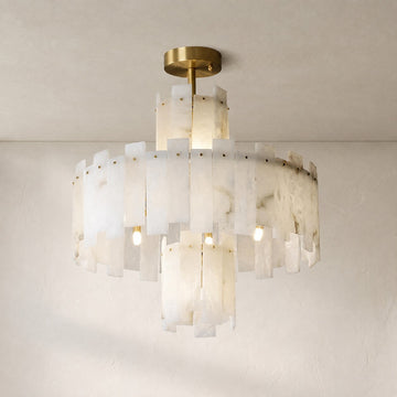 Modern Brass Alabaster Chandelier, 23.6 inch