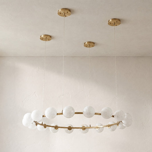 Modern Brass Alabaster Orb Pendant Light