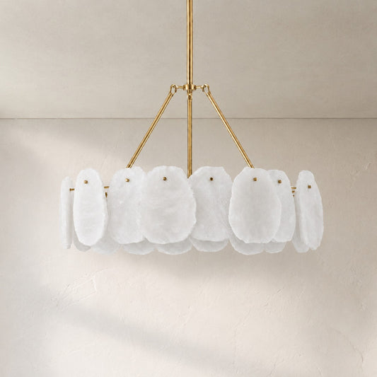 Modern Brass Alabaster Round Chandelier, 24 inch