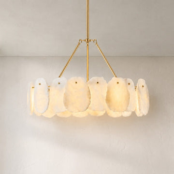 Modern Brass Alabaster Round Chandelier, 24 inch