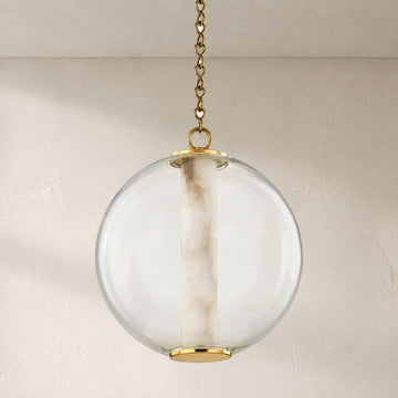 Modern Brass and Alabaster 1-Light Pendant Light, 14 inch