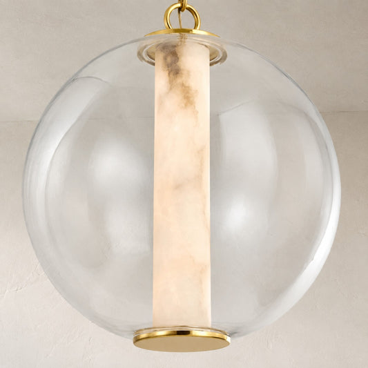 Modern Brass and Alabaster 1-Light Pendant Light, 14 inch