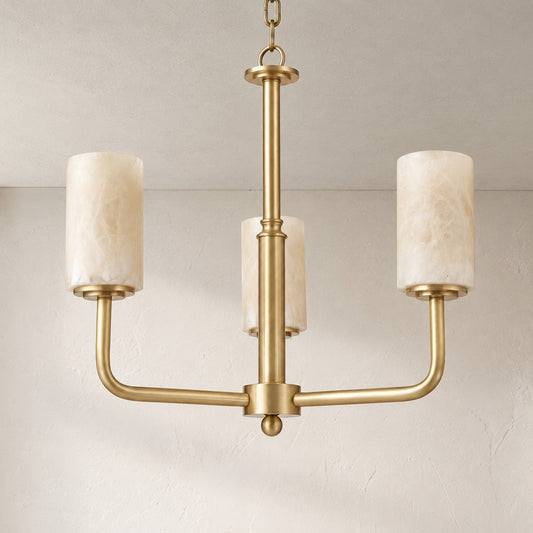 Modern Brass and Alabaster 3-Arm Cylinder Pendant Light
