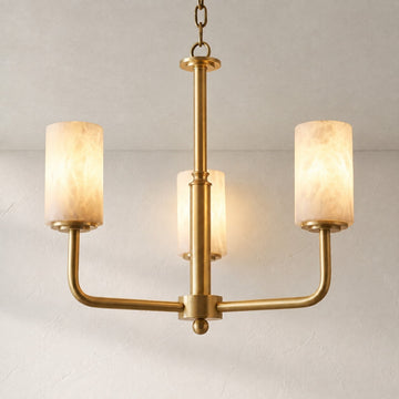 Modern Brass and Alabaster 3-Arm Cylinder Pendant Light