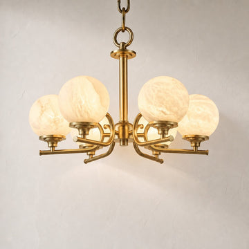Modern Brass and Alabaster 6-Arm Pendant Light