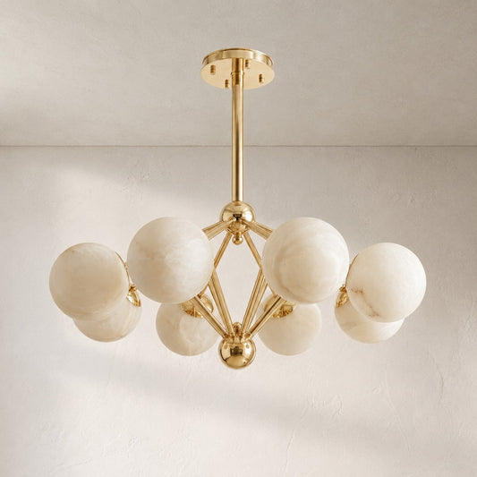 Modern Brass and Alabaster 8-Orb Pendant Light