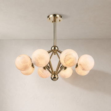Modern Brass and Alabaster 8-Orb Pendant Light