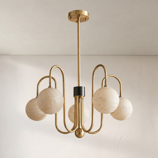 Modern Brass and Alabaster Arc Pendant Light