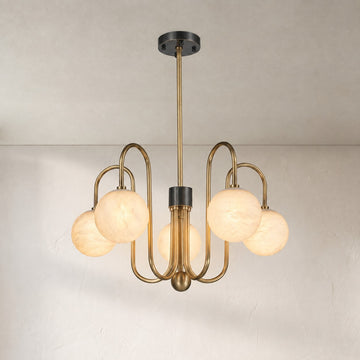 Modern Brass and Alabaster Arc Pendant Light