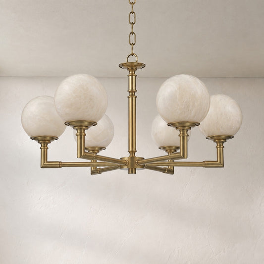 Modern Brass and Alabaster Orb Pendant Light, 28.7 inch