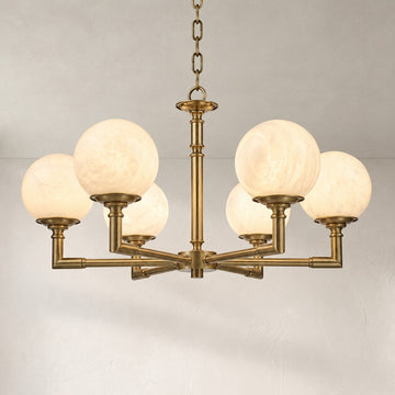 Modern Brass and Alabaster Orb Pendant Light, 28.7 inch