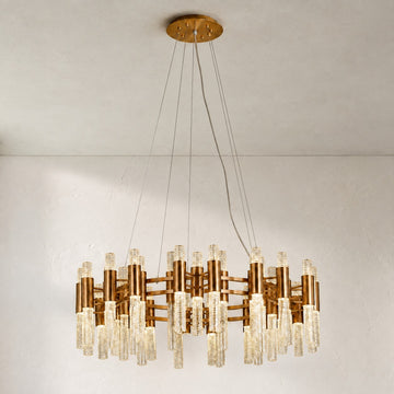 Modern Brass and Art Glass Halo Chandelier
