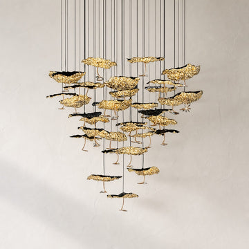 Modern Brass and Black 6-Light Cascade Chandelier, 24"