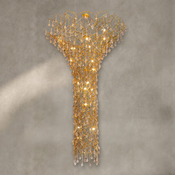 Modern Brass and Crystal Branch Chandelier, 59"