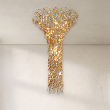 Modern Brass and Crystal Branch Chandelier, 59"