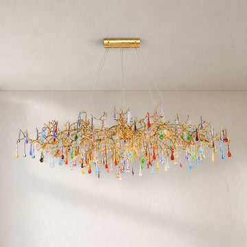 Modern Brass and Crystal Linear Chandelier, 39 inch