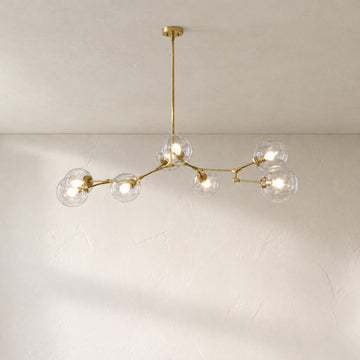 Modern Brass Clear Glass 5-Light Branch Chandelier, 57 Inch