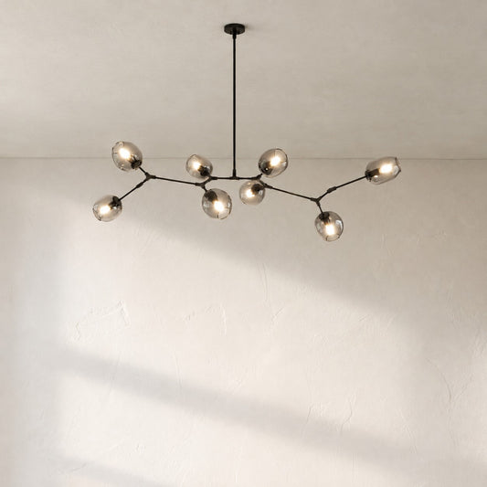 Modern Brass Clear Glass 5-Light Branch Chandelier, 57 Inch