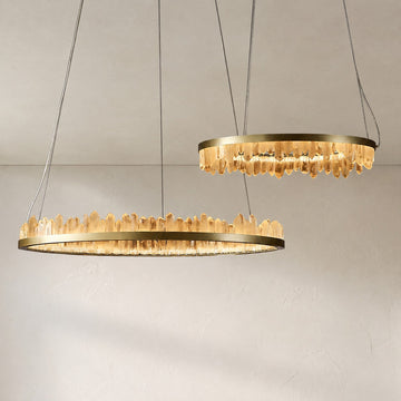 Modern Brass Quartz Crystal Chandelier, 36"