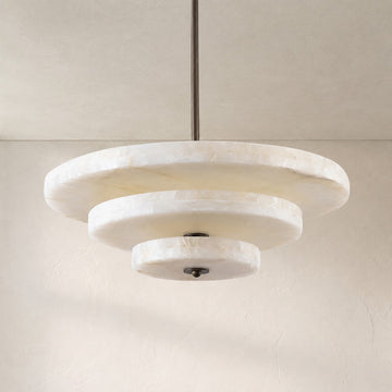 Modern Bronze Alabaster Tiered Chandelier, 33 inch