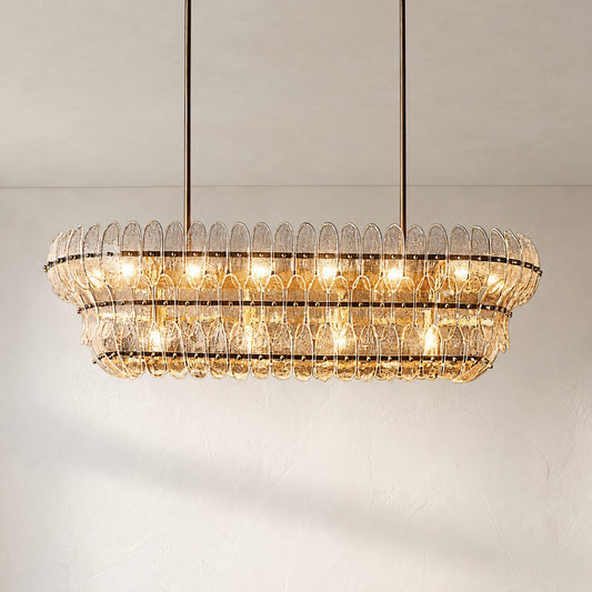 Modern Bronze Clear Glass 18-Light Linear Chandelier, 54 Inch