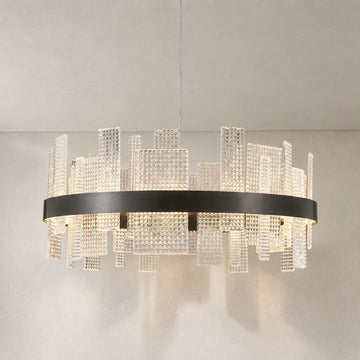 Modern Bronze Glass Pendant Light, 27.6 Inch