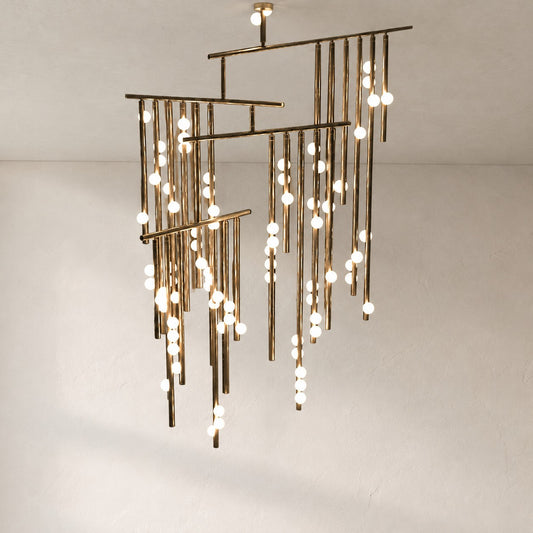 Modern Brushed Brass 42-Light Glass Drop Chandelier, 47.2 Inch