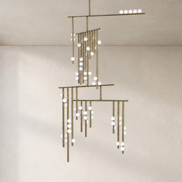 Modern Brushed Brass 42-Light Glass Drop Chandelier, 47.2 Inch