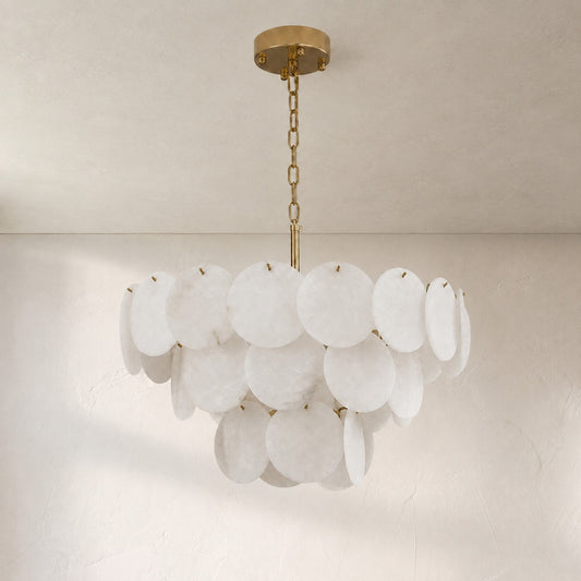 Modern Brushed Copper Alabaster 9-Light Tiered Chandelier, 26 inch