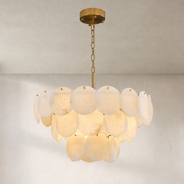 Modern Brushed Copper Alabaster 9-Light Tiered Chandelier, 26 inch