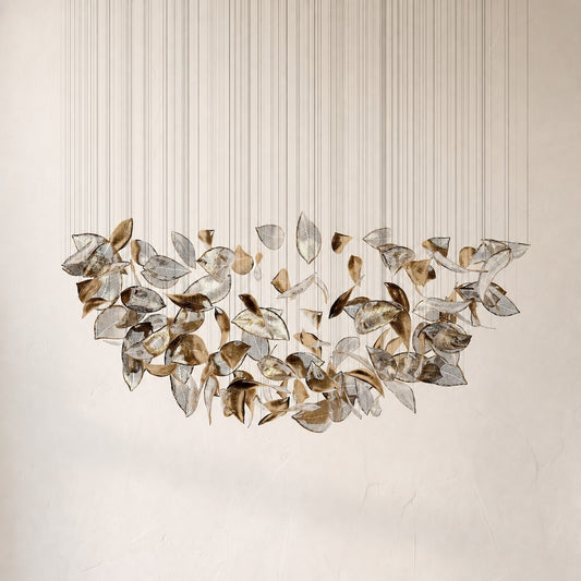 Modern Brushed Gold Aluminum Chandelier, 32"