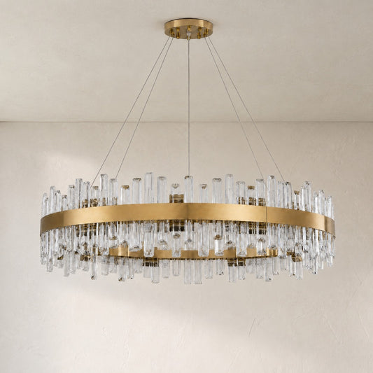 Modern Brushed Gold Crystal Chandelier, 39 inch
