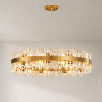 Modern Brushed Gold Crystal Chandelier, 39 inch