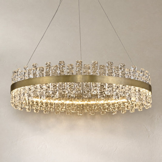Modern Brushed Gold Glass Pendant Light, 39.4 Inch
