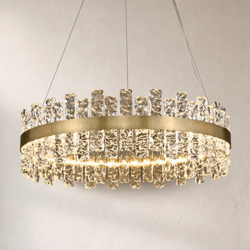 Modern Brushed Gold Glass Pendant Light, 39.4 Inch