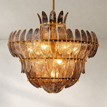 Modern Burnished Brass Smoke Glass 10-Light Round Chandelier, 26.75 Inch