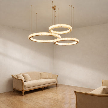 Modern Champagne Gold Alabaster Tiered Pendant Light