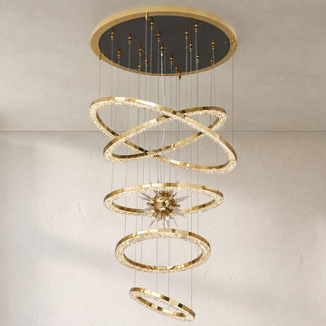 Modern Champagne Gold and Matte Black Octagonal Bead Chandelier